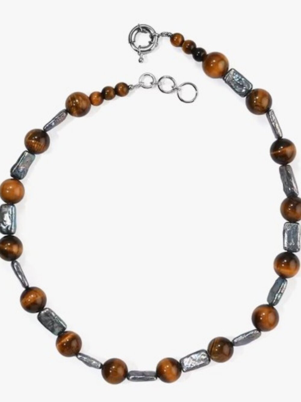 Evertrue Tigers Eye and Peacock Pearl Necklace in platinum bond